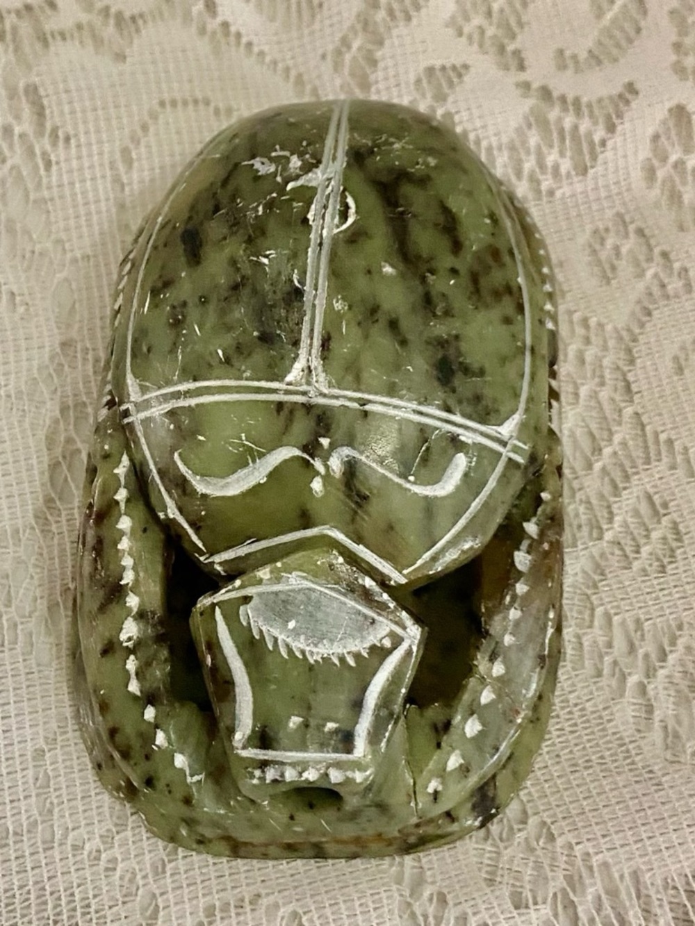 Antique Greenish Gray Soapstone Carved Scarab 4.75in x 3.25in x 2in